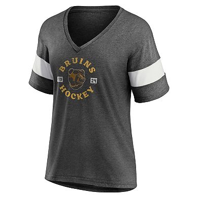 Women's Fanatics Branded Heather Charcoal Boston Bruins Special Edition 2.0 Ring The Alarm V-Neck T-Shirt