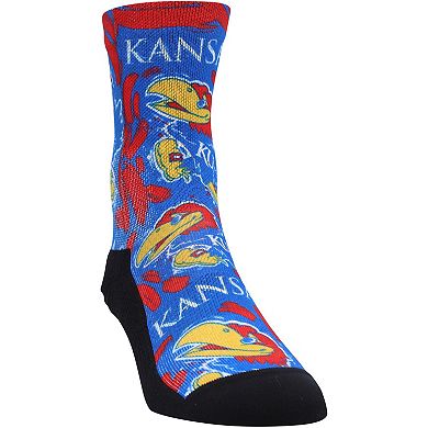 Youth Rock Em Socks Kansas Jayhawks Allover Logo & Paint Crew Socks