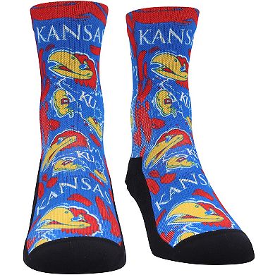 Youth Rock Em Socks Kansas Jayhawks Allover Logo & Paint Crew Socks