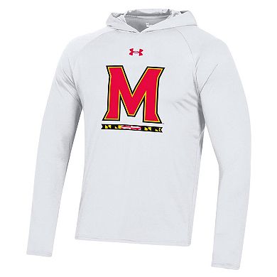 Men's Under Armour  White Maryland Terrapins School Logo Raglan Long Sleeve Hoodie Performance T-Shirt