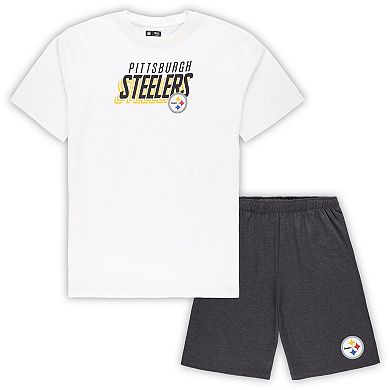 Men's Concepts Sport White/Charcoal Pittsburgh Steelers Big & Tall T-Shirt and Shorts Set