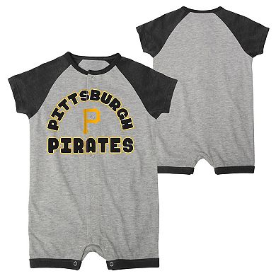 Newborn & Infant Heather Gray Pittsburgh Pirates Extra Base Hit Raglan Full-Snap Romper