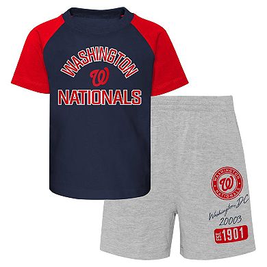 Infant Navy/Heather Gray Washington Nationals Ground Out Baller Raglan T-Shirt and Shorts Set