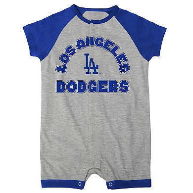 Infant  Heather Gray Los Angeles Dodgers Extra Base Hit Raglan Full-Snap Romper