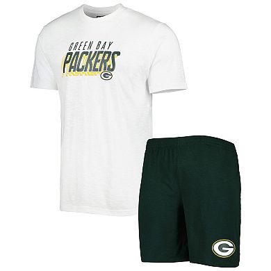 Men's Concepts Sport Green/White Green Bay Packers Downfield T-Shirt & Shorts Sleep Set