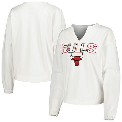 Women's Concepts Sport  White Chicago Bulls Sunray Notch Neck Long Sleeve T-Shirt