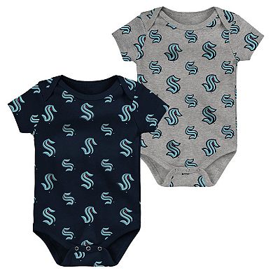 Newborn & Infant Deep Sea Blue/Gray Seattle Kraken Two-Pack Double Up Bodysuit Set