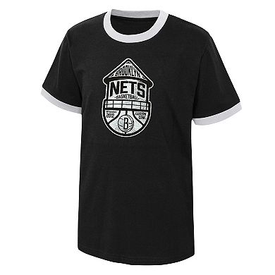 Youth Black Brooklyn Nets Hoop City Hometown Ringer T-Shirt