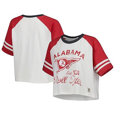 Women's Pressbox White Alabama Crimson Tide Melange Beaumont Cropped Raglan T-Shirt