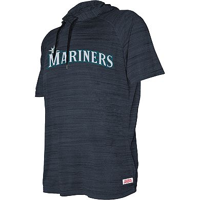 Youth Stitches Heather Navy Seattle Mariners Raglan Short Sleeve Pullover Hoodie