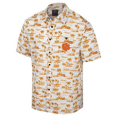 Men's Colosseum White Clemson Tigers Spontaneous is Romantic Camp Button-Up Shirt