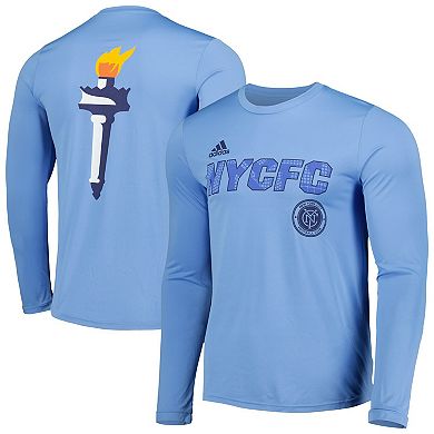 Men's adidas Sky Blue New York City FC Jersey Hook AEROREADY Long Sleeve T-Shirt
