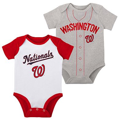 Newborn & Infant White/Heather Gray Washington Nationals Little Slugger Two-Pack Bodysuit Set
