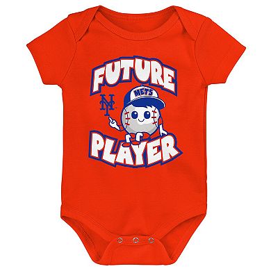 Newborn & Infant Orange/Royal/White New York Mets Minor League Player Three-Pack Bodysuit Set
