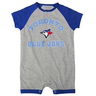 Infant  Heather Gray Toronto Blue Jays Extra Base Hit Raglan Full-Snap Romper