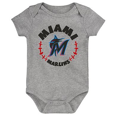 Infant Blue/White/Heather Gray Miami Marlins Biggest Little Fan 3-Pack Bodysuit Set