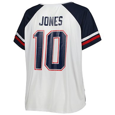 Women's Mac Jones White New England Patriots Plus Size Notch Neck T-Shirt