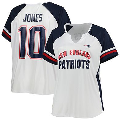 Women's Mac Jones White New England Patriots Plus Size Notch Neck T-Shirt