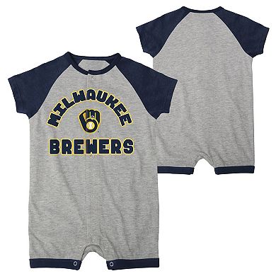 Newborn & Infant Heather Gray Milwaukee Brewers Extra Base Hit Raglan Full-Snap Romper