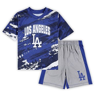 Infant Royal/Heather Gray Los Angeles Dodgers Stealing Homebase 2.0 T-Shirt & Shorts Set