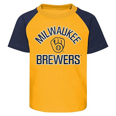 Infant Gold/Heather Gray Milwaukee Brewers Ground Out Baller Raglan T-Shirt and Shorts Set