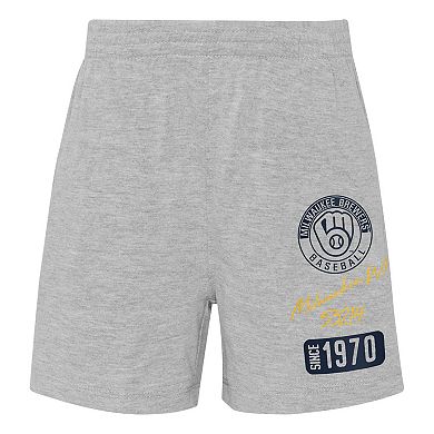 Infant Gold/Heather Gray Milwaukee Brewers Ground Out Baller Raglan T-Shirt and Shorts Set
