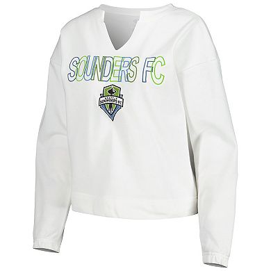 Women's Concepts Sport  White Seattle Sounders FC Sunray Notch Neck Long Sleeve T-Shirt