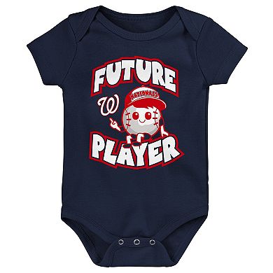 Infant Navy/Red/White Washington Nationals Minor League Player Three-Pack Bodysuit Set