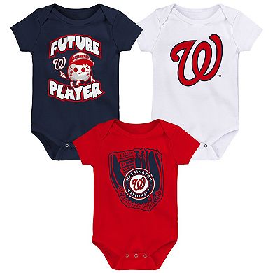 Infant Navy/Red/White Washington Nationals Minor League Player Three-Pack Bodysuit Set