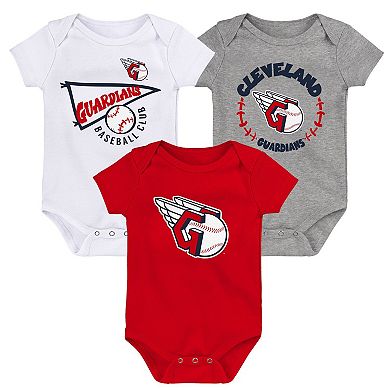 Newborn & Infant Red/White/Heather Gray Cleveland Guardians Biggest Little Fan 3-Pack Bodysuit Set