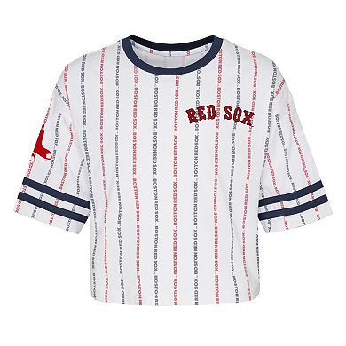 Girls Youth White Boston Red Sox Ball Striped T-Shirt