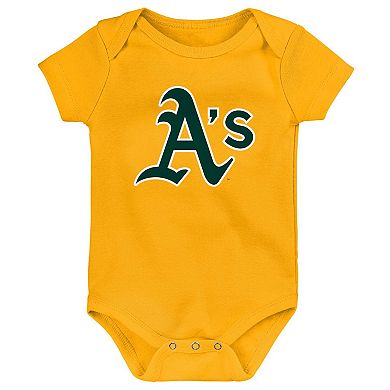 Infant Gold/White/Heather Gray Oakland Athletics Biggest Little Fan 3-Pack Bodysuit Set