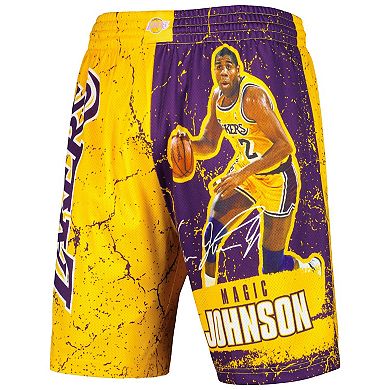 Men's Mitchell & Ness Magic Johnson Gold Los Angeles Lakers Hardwood Classics Player Burst Shorts