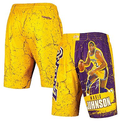 Men's Mitchell & Ness Magic Johnson Gold Los Angeles Lakers Hardwood Classics Player Burst Shorts