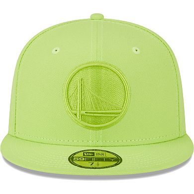 Men's New Era Neon Green Golden State Warriors Spring Color Pack 59FIFTY Fitted Hat