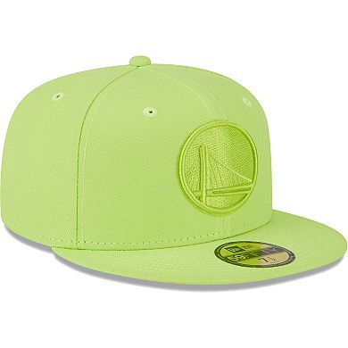 Men's New Era Neon Green Golden State Warriors Spring Color Pack 59FIFTY Fitted Hat