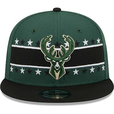 Men's New Era Hunter Green Milwaukee Bucks Banded Stars 9FIFTY Snapback Hat