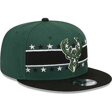 Men's New Era Hunter Green Milwaukee Bucks Banded Stars 9FIFTY Snapback Hat