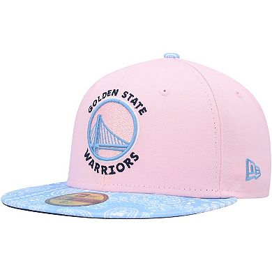 Men's New Era Pink/Light Blue Golden State Warriors Paisley Visor 59FIFTY Fitted Hat