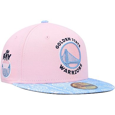 Men's New Era Pink/Light Blue Golden State Warriors Paisley Visor 59FIFTY Fitted Hat