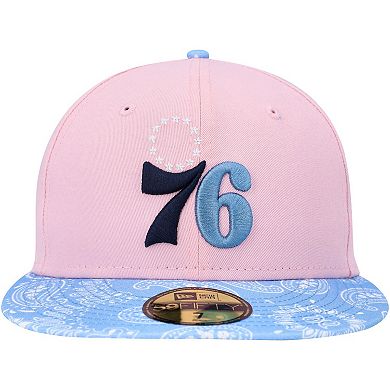 Men's New Era Pink/Light Blue Philadelphia 76ers Paisley Visor 59FIFTY Fitted Hat