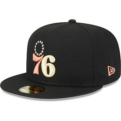 Men's New Era Black Philadelphia 76ers Floral Side 59FIFTY Fitted Hat