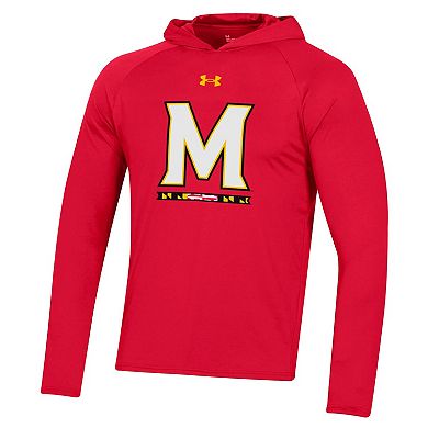 Men's Under Armour  Red Maryland Terrapins School Logo Raglan Long Sleeve Hoodie Performance T-Shirt