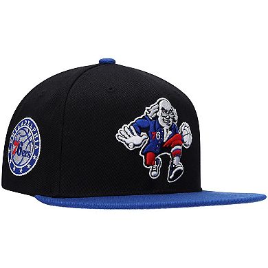 Men's Mitchell & Ness Black/Royal Philadelphia 76ers Side Core 2.0 Snapback Hat