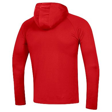 Men's Under Armour  Red Wisconsin Badgers School Logo Raglan Long Sleeve Hoodie Performance T-Shirt