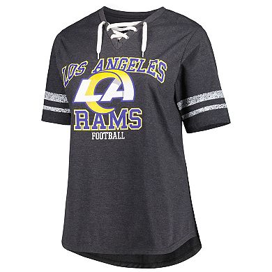 Women's Fanatics Branded Heather Charcoal Los Angeles Rams Plus Size Lace-Up V-Neck T-Shirt