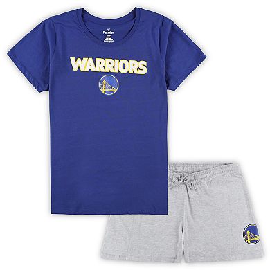 Women's Fanatics Branded Royal/Heather Gray Golden State Warriors Plus Size T-Shirt & Shorts Combo Set