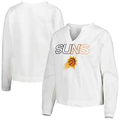 Women's Concepts Sport  White Phoenix Suns Sunray Notch Neck Long Sleeve T-Shirt