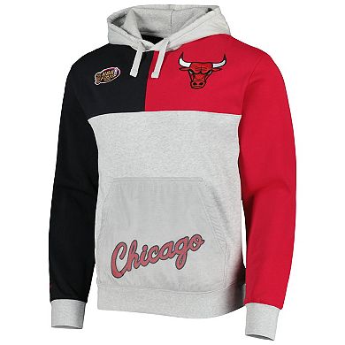 Men's Mitchell & Ness  Heather Gray Chicago Bulls Tie-Breaker Pullover Hoodie