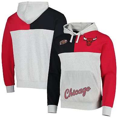 Men's Mitchell & Ness  Heather Gray Chicago Bulls Tie-Breaker Pullover Hoodie